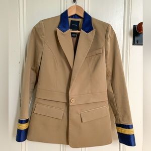 Smythe two for one military blazer in tan with blue and gold trimming
